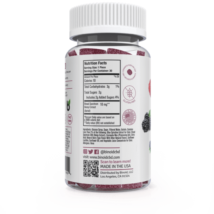 Binoid CBD Gummy Mixed Berry Nutritional Fact Ingredients Label