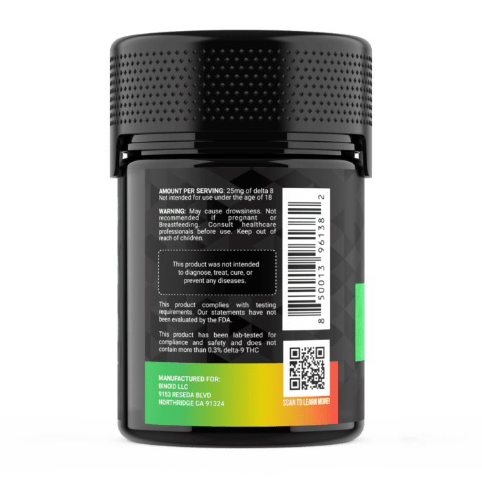 Delta 8 THC Gummies 25mg Vegan Back Supplement Facts