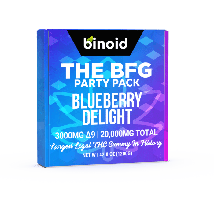 Largest Legal THC Gummy History BFG 3000mg Delta 9 THC 20000 Cannabinioids Blueberry Delight Binoid